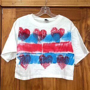 Vintage 1980s Crop Top Shirt Graffiti Red Blue Hearts Brick Randi of California